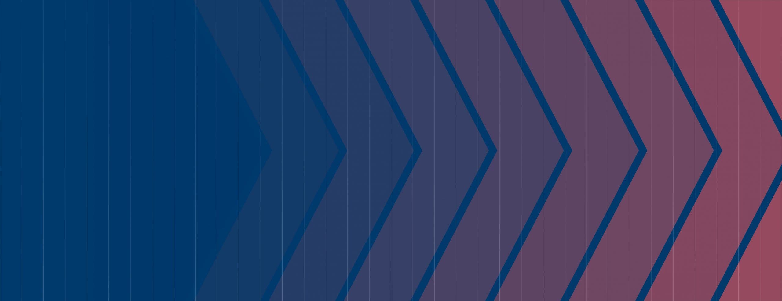 Abstract blue to red gradient background with overlapping chevron patterns pointing right.